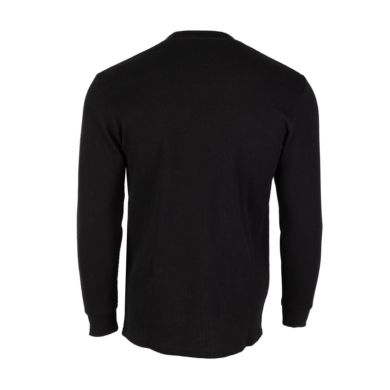 Black men's thermal long-sleeve crewneck shirt, back view