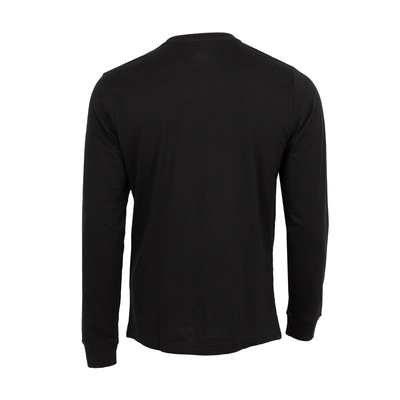 Men's black long-sleeve work shirt back view with straight hem
