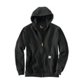 Black full-zip hoodie with hood, drawstrings, and front pocket