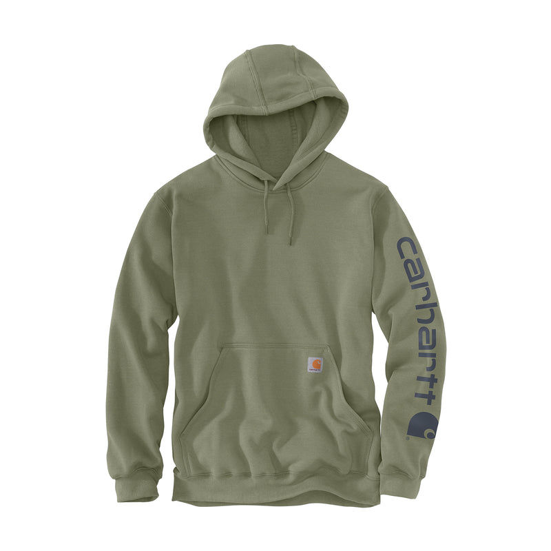 Men's dusty olive pullover hoodie with drawstring hood and kangaroo pocket
