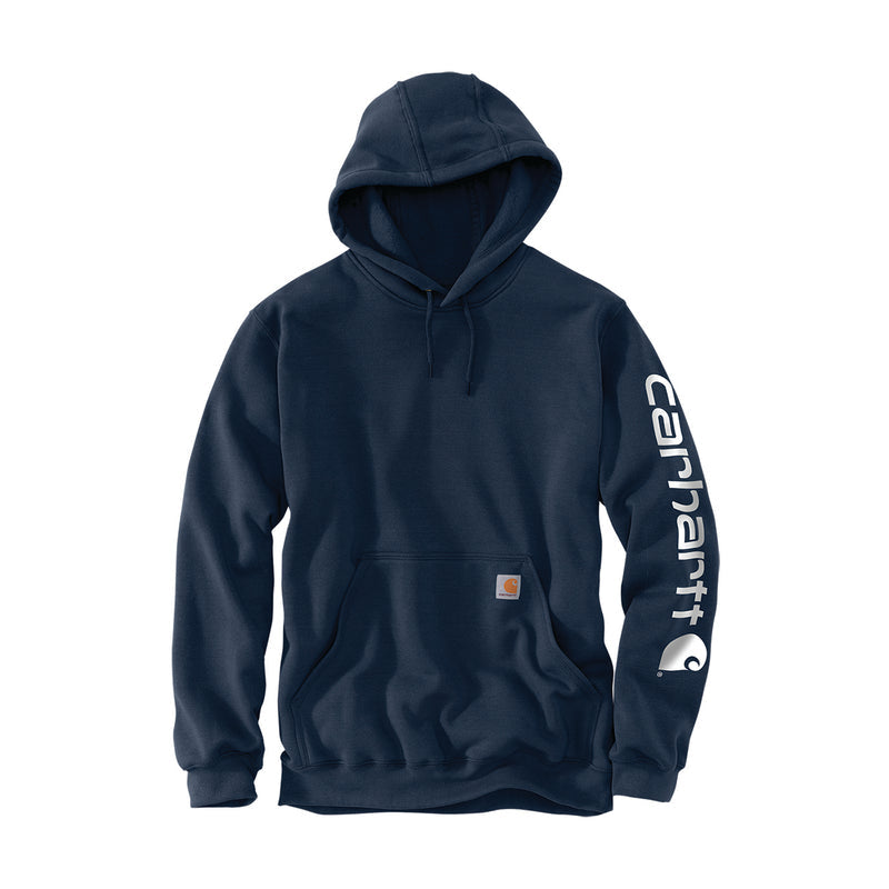 Men's loose-fit hoodie, dark navy teal with hood, drawstrings, and front pocket.