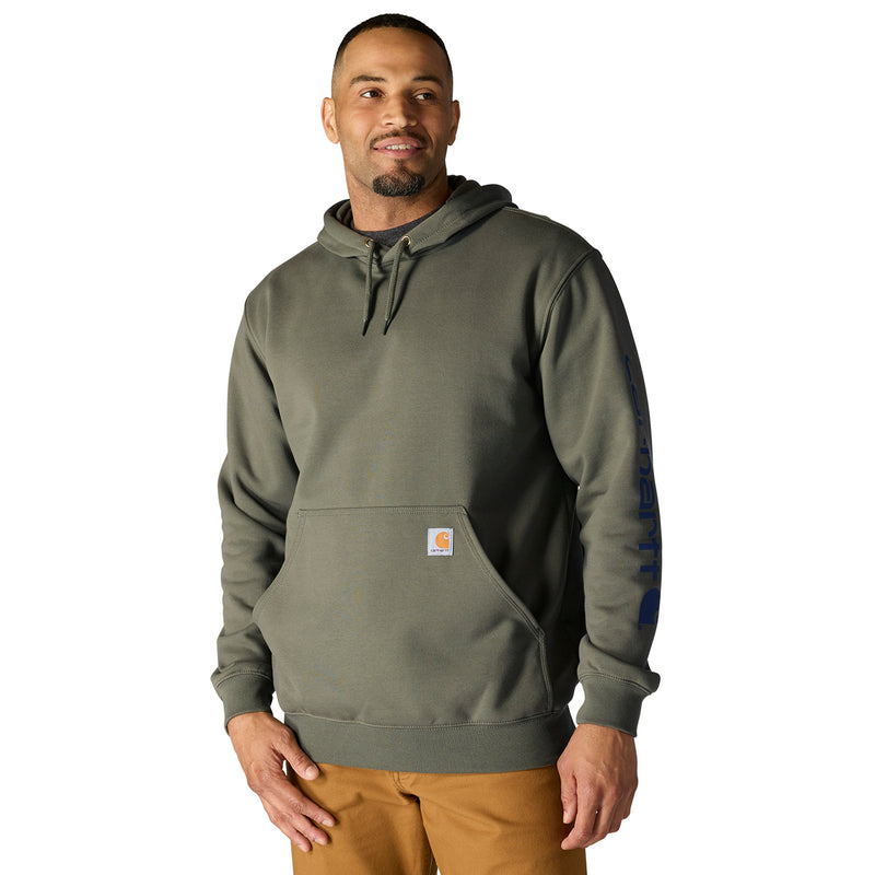 Men's dusty olive pullover hoodie with chest pocket and ribbed cuffs
