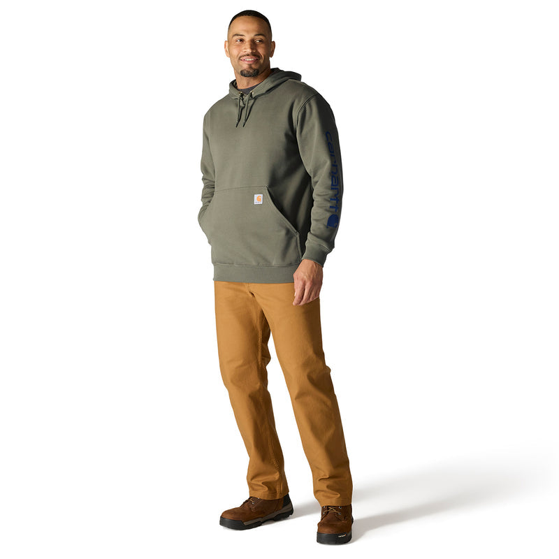 Men's dusty olive pullover hoodie with drawstring hood and kangaroo pocket