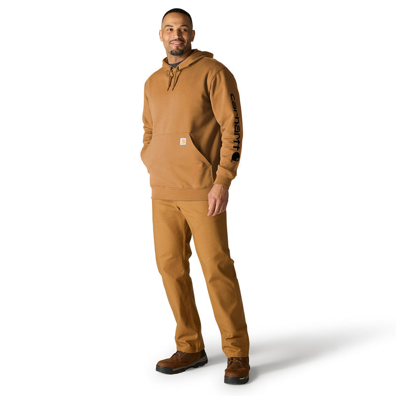 Brown men's hoodie with hood and sleeve logo print, loose fit