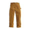 Men's brown duck dungaree pants with double front and straight legs, button closure