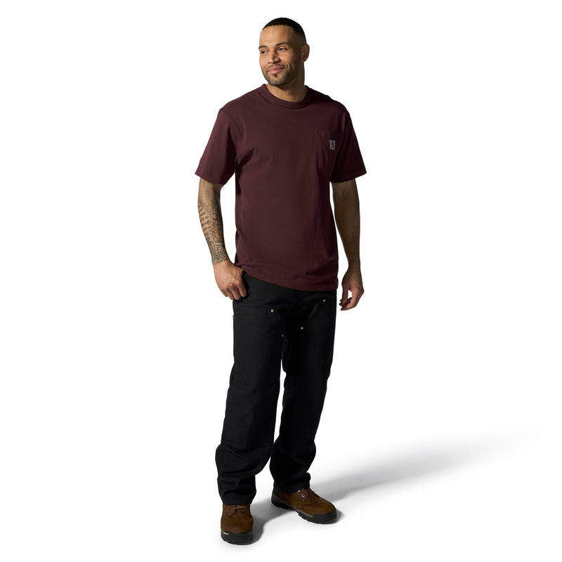 Men's black loose straight work dungaree pants with cargo pockets and belt loops