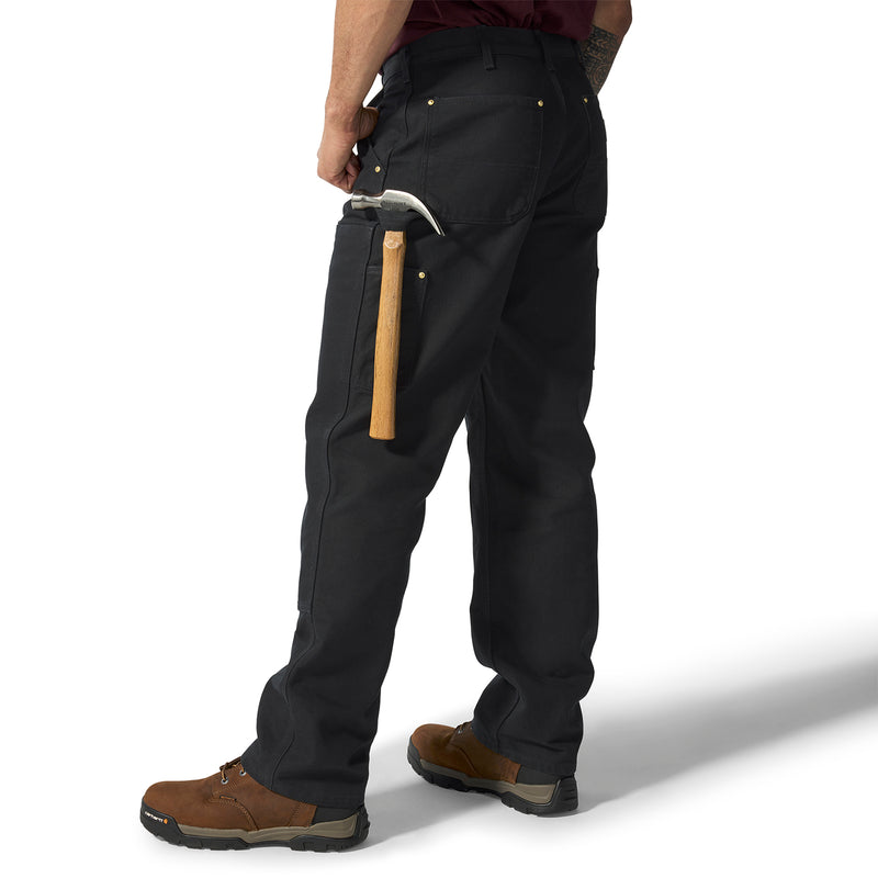 Men's black straight work dungaree pants with cargo pockets and side tool loop