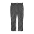 Loose straight work pants in dark gray gravel, with belt loops and back center seam