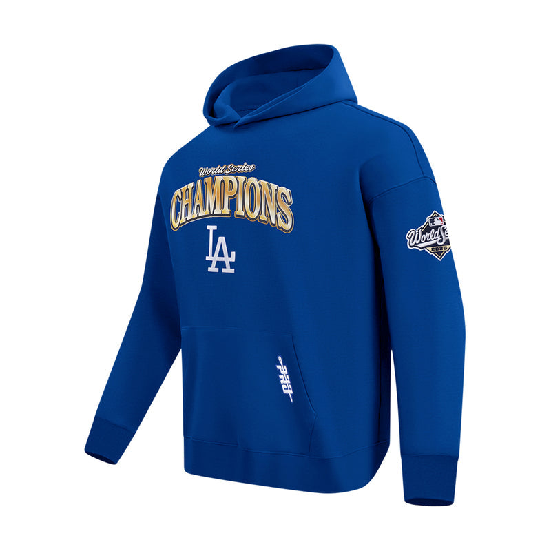 Men's blue hoodie with Champions LA front print and Dodgers sleeve patch