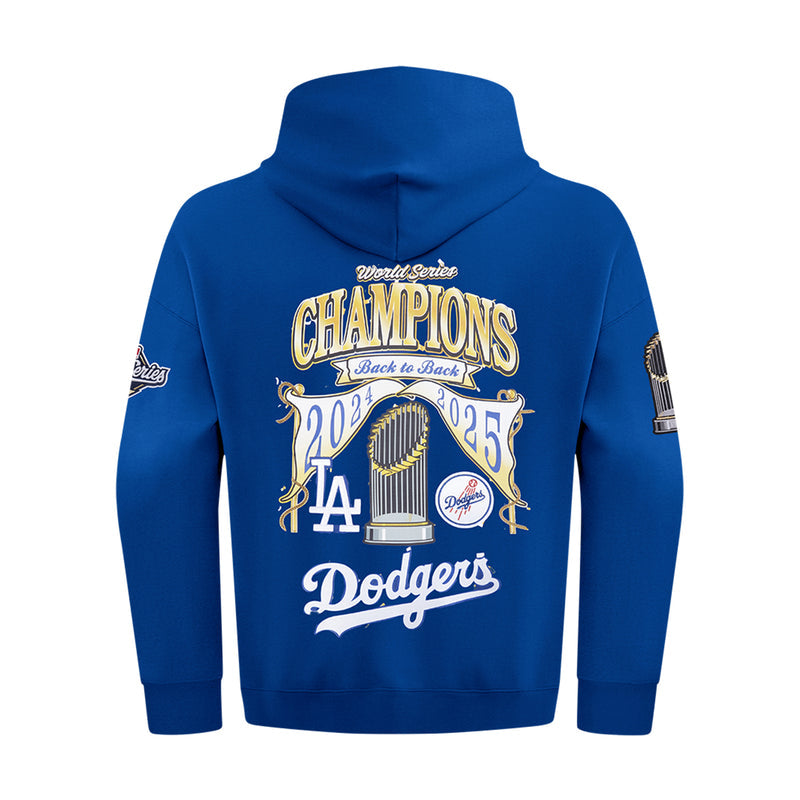 Men's blue hoodie with World Series Champions Back to Back 2024–2025 Dodgers back graphic