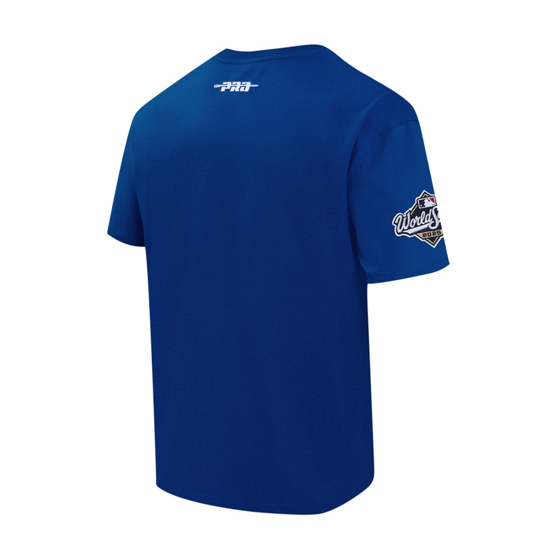 Men's Los Angeles Dodgers blue tee back view with World Series patch on sleeve