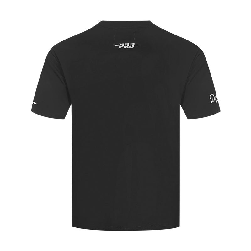 Men's black Dodgers T-shirt with small back logo near the neckline