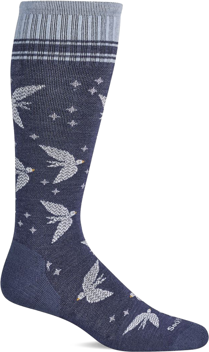 Quarter turn view Women's Sockwell Sock style name Love Dove Wide in color Denim    . Sku: SW197W-650