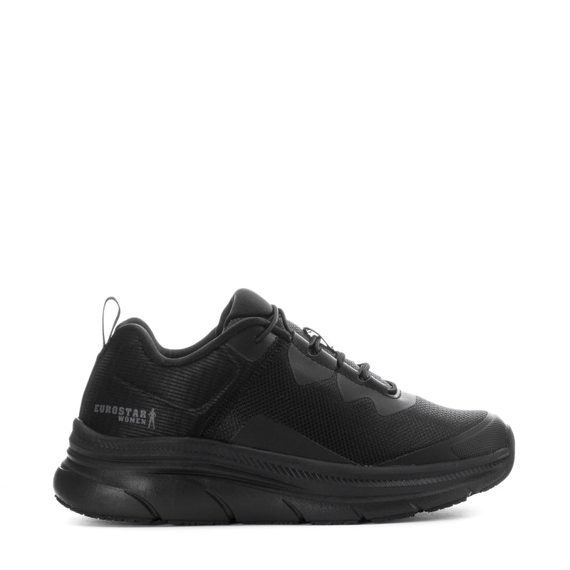 Mairta women's slip-resistant black lace-up sneakers, mesh upper, cushioned sole