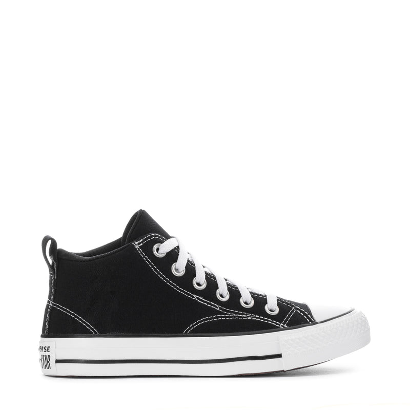 Youth black Converse All Star hi-top sneaker with white laces and rubber toe cap