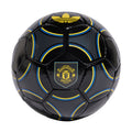 Manchester United football with black panels, blue and yellow trim, and club crest