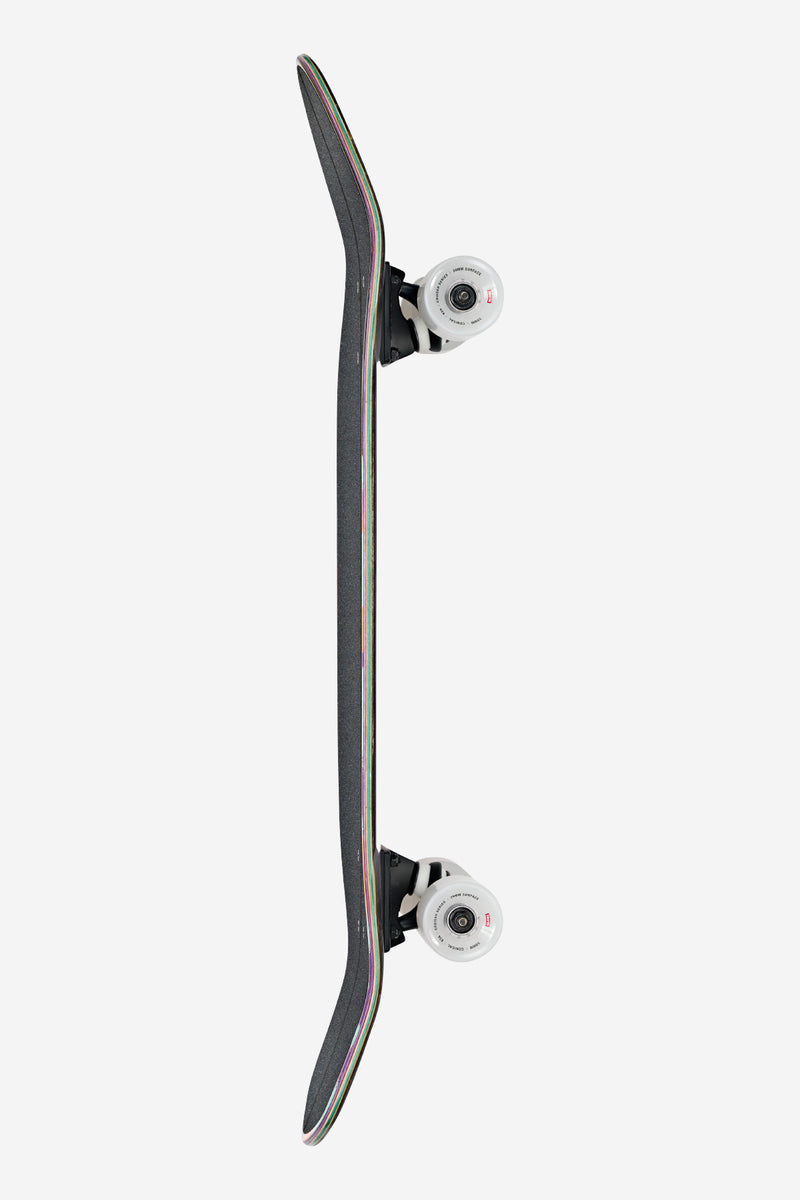 Side profile of Marauder Cruiserboard 32 Ghost Shark showing a slim deck with colorful edge stripe and white trucks