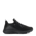Women’s black lace-up sneaker with textured knit upper and cushioned sole