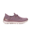 Women’s mauve knit lace-up slip-on sneakers with white cushioned sole