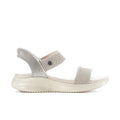 Women's slip-on sandals with open toe, textured knit straps, and cushioned footbed