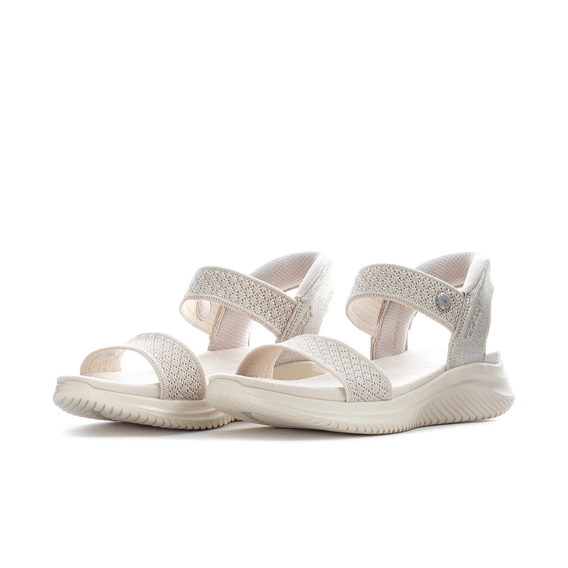 Women's slip-on sandals with open toe and textured knit slingback straps