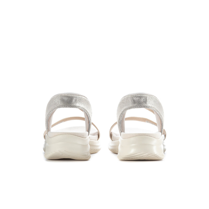 Women's slip-on sandals with cushioned heel and loop pull tab at back