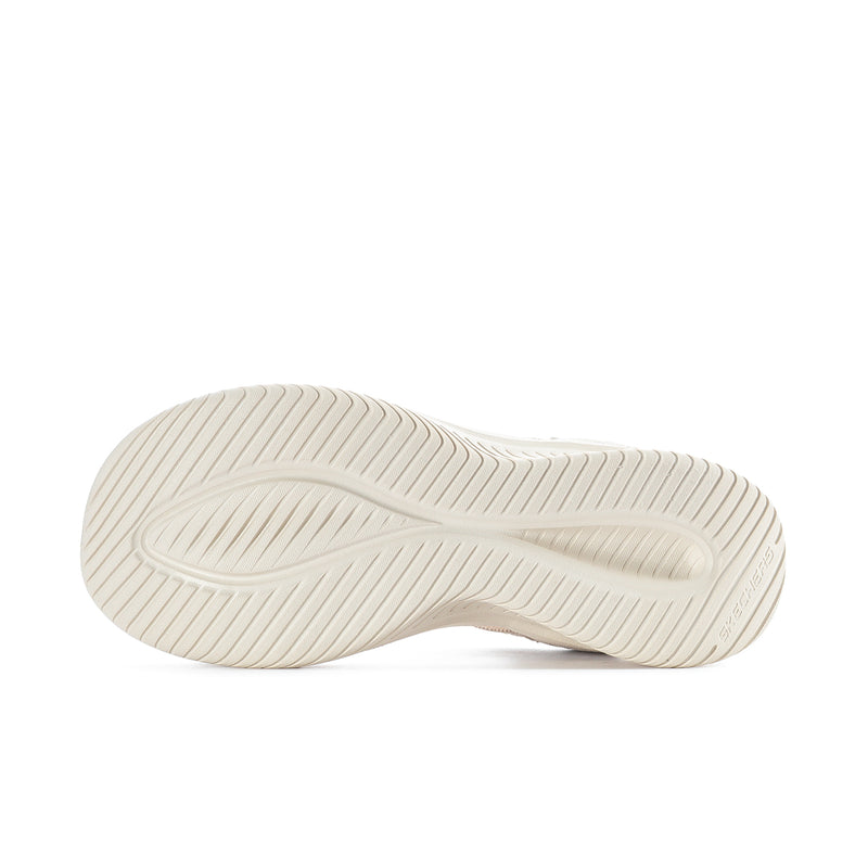 Women's slip-on sandals with ridged rubber outsole and tread pattern