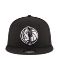 Black baseball cap with front Mavericks horse logo patch in white and black