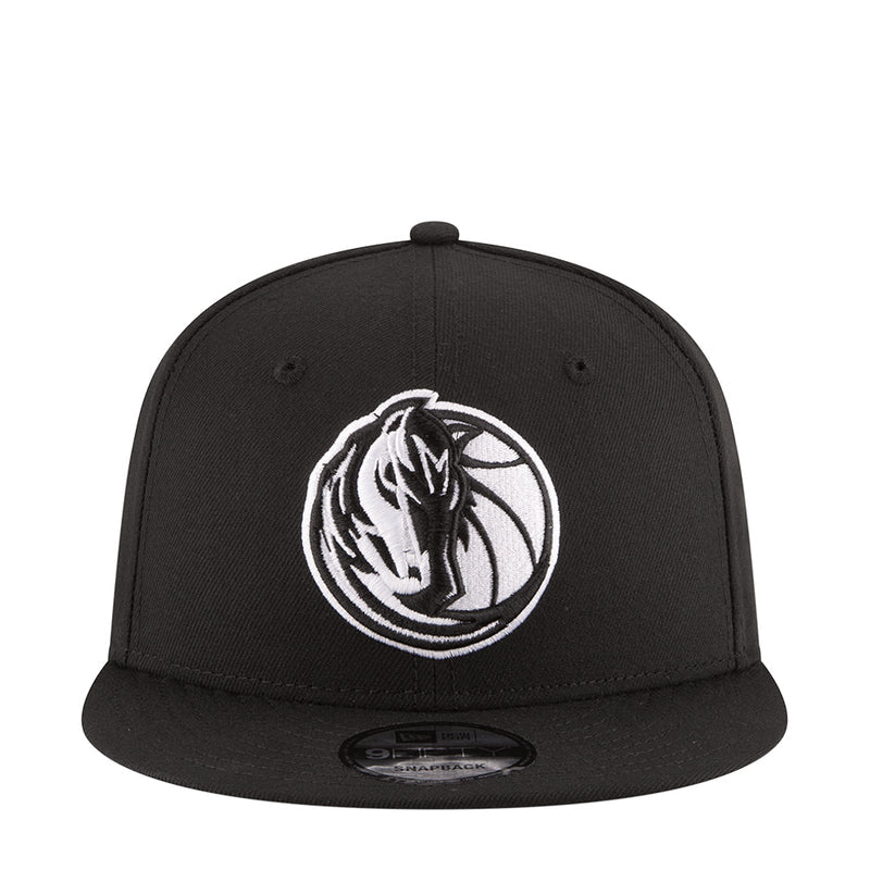 Black baseball cap with front Mavericks horse logo patch in white and black