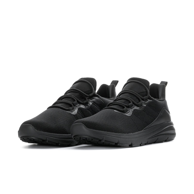 Men's black lace-up sneaker, side view, breathable mesh upper