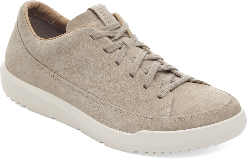 Quarter turn view Men's Birkenstock Footwear style name Melbourne Suede in color Taupe. Sku: 1031538