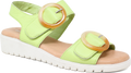 Green sandal with orange buckle on a white background