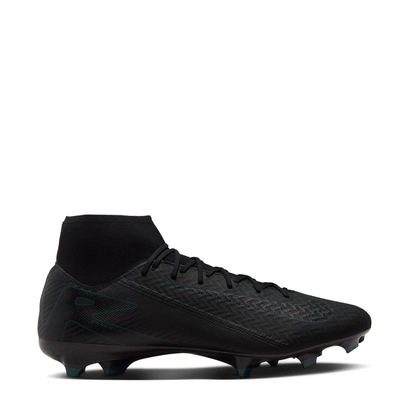 Men's black mid-top soccer cleats with laced upper and molded studs