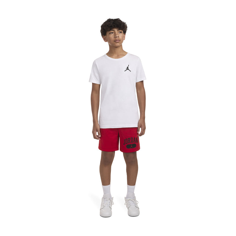 Youth Gym Red mesh shorts with Jordan branding at the hem