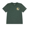 Youth dark green heather mesh sneaker T-shirt, front Converse patch graphic