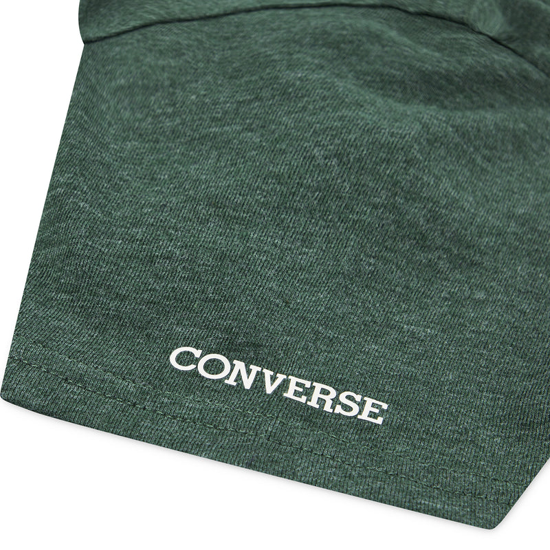 Youth dark green heather tee back, CONVERSE logo on cuff hem