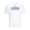 White men's crewneck graphic tee with metallic Nike logo on front