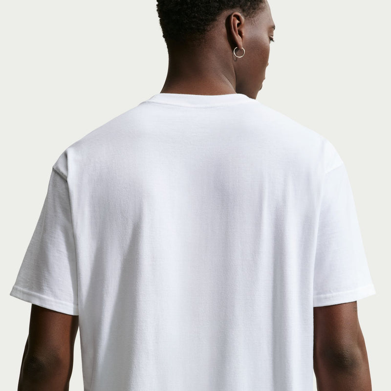White crewneck tee back view with plain fabric and short sleeves