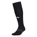Black medium crew sock with purple and white logo at ankle
