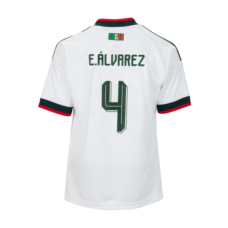 Youth Mexico replica away jersey, white, E. Alvarez #4 back view