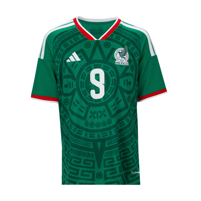 Youth Mexico home soccer jersey, bold green, number 9 with crest