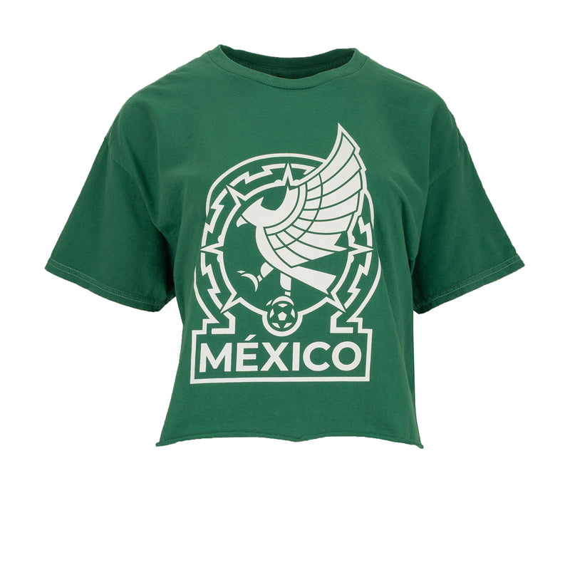 Women’s boxy tee in verdant green with large Mexico graphic print