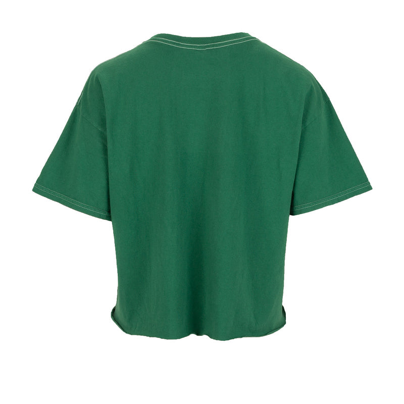 Women’s boxy tee in verdant green, short-sleeve crewneck, plain back