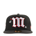 Black baseball cap with large white Mexico "M" side patch and red flame accents
