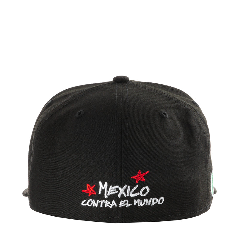 Black baseball cap with red star and "Mexico Contra El Mundo" front embroidery