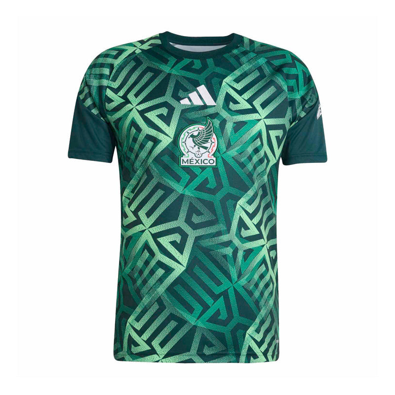 Men's green Mexico pre-match jersey with geometric pattern and Mexico crest on chest