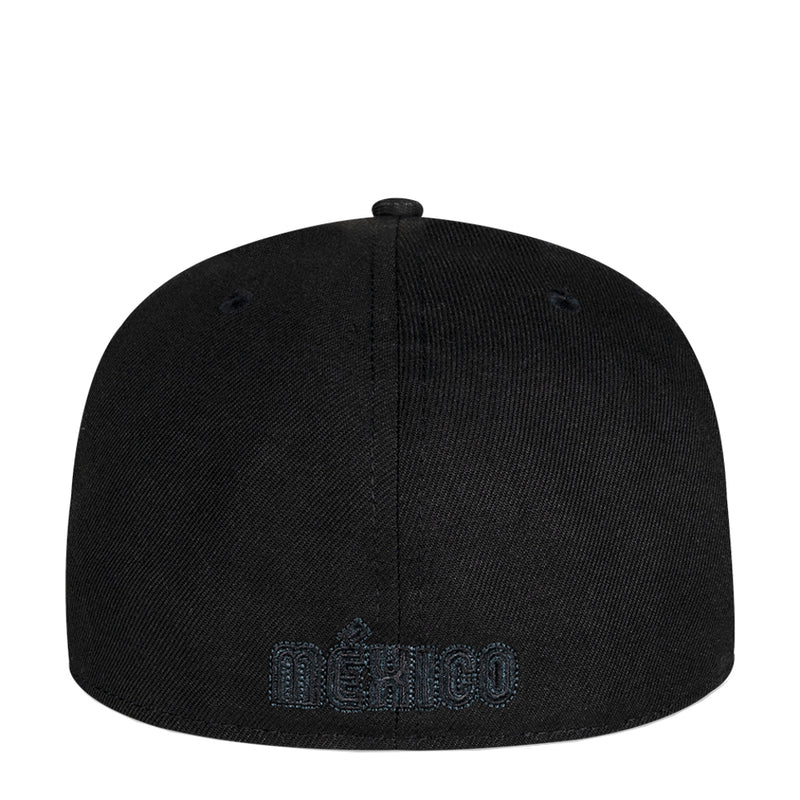 Black baseball cap with dark blue Mexico wordmark on back