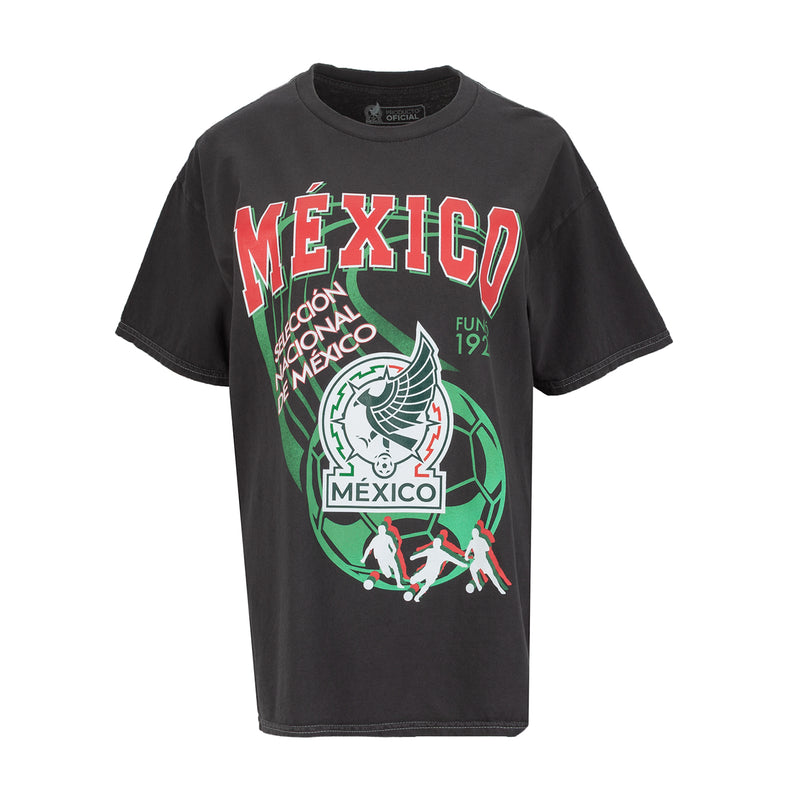 Unisex black washed T-shirt with large Mexico graphic print at front