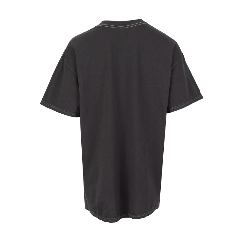 Unisex black washed T-shirt, plain back with crew neck