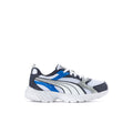 Kids Milenio Tech sneakers in white, blue, and black with mesh and rubber sole